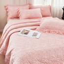 GobekUsa Leaf Embroidery Double Layer Lace Ruffles Quilt Set with Bedspread & Pillowcases