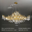 GobekUsa Golden Crystal Chandelier - Modern Luxury Long Light for Kitchen, Dining, Living, Bedroom