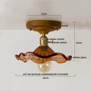 GobekUsa Green Glass LED Ceiling Lamp Nordic Wood Copper Ceiling Lights