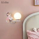 GobekUsa Children's Room Bedside Lamp: Creative Cartoon Eye Protection Led Wall Art Sconce