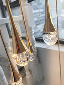 GobekUsa Crystal Chandelier: Modern LED Water Droplet Staircase Light