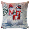 GobekUsa Christmas Snowman & Santa Claus Linen Pillow Cover for Festive Living Room Decor