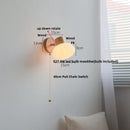 GobekUsa Amber Glass LED Wall Sconce Nordic Modern Wood Pull Chain Switch Stair Light