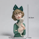 GobekUsa Bowknot Cat Girl Statue: Cute Home Decor for Living Room, Bedroom, Desktop