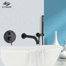 GobekUsa Dual Handle Bathtub Faucet Set with Hand Sprayer and Wall Mount Spout