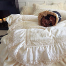 GobekUsa Lace Ruffles Velvet Wedding Bedding Set with Carved Details