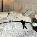 GobekUsa Lace Ruffles Bow Princess Bedding Set: Egyptian Cotton Duvet Cover, Bedskirt, Bedspread, Pillowcases