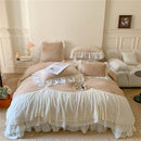 GobekUsa French Princess Velvet Bedding Set, Queen Size with Lace Ruffles