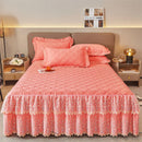 GobekUsa Cotton Lace Ruffles Quilted Bed Skirt Set with Pillowcases