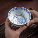 GobekUsa Chinese Orchid Dragon Bowl - Traditional Blue and White Porcelain Dessert Rice Bowl