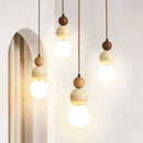 Cream Stone and Wood Bauhaus Pendant Light