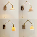 GobekUsa Copper Swing Arm LED Wall Sconce Pull Chain Switch Rotate Walnut Canopy