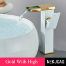 GobekUsa LED Waterfall Basin Faucet: Black Mixer Tap with Light, Deck Mount Kitchen Sink
