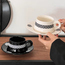 GobekUsa Black Flower Porcelain Cup & Saucer Set, Elegant Coffee Mug for Dining & Afternoon Tea