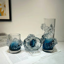 GobekUsa Blue Gradient Wavy Glass Vase for Floral Arrangements and Room Decor