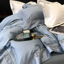 GobekUsa Grey Hollow Lace 1000TC Egyptian Cotton Bedding Set with Wide Edge