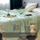 GobekUsa Lace Edge Flowers Embroidery Cool Blanket for Bed - Machine Washable Summer Quilt