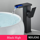 GobekUsa LED Waterfall Basin Faucet: Black Mixer Tap with Light, Deck Mount Kitchen Sink