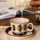 GobekUsa Flowers Pattern Ceramic Cup&saucer Set Gold-plated Coffee Tea Mug Juice Container