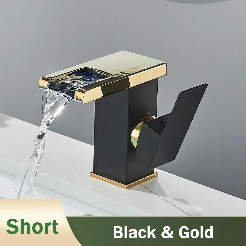 GobekUsa LED Black Waterfall Basin Faucet: Deck Mounted Hydroelectric Mixer Tap, photo 7 of 18