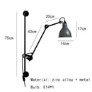 GobekUsa Gras BL Wall Lamp: Adjustable Chrome Long Arm Reading Light