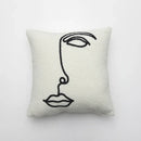 GobekUsa Lambswool Face Embroidered Cushion Cover 45x45 - Beige White Abstract Art Pillowcase