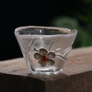 GobekUsa Carved Tin Glass Tea Cup Set - Heat Resistant, Puer Chinese, Elegant Design