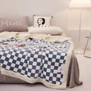 GobekUsa Double Layer Lamb Wool Checkered Blanket - Nordic Style Warm Bedspread