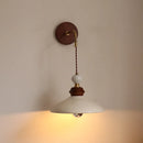 GobekUsa Ceramic LED Wall Light Copper Pull Chain Wood Base Modern Bedside Lamp