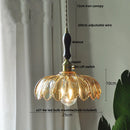 GobekUsa Amber Flower Glass Pendant Lamp, Modern Nordic LED Hanging Light for Kitchen Living Room
