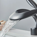 GobekUsa Black Basin Faucet Grey Waterfall Mixer Tap Hot Cold Modern Brass Deck Mount