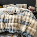 GobekUsa Gradient Faux Rabbit Fur Bedding Set - Warm Luxury Plush Duvet Cover & Quilt Sets