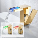 GobekUsa LED Waterfall Basin Faucet Brass Temperature Colors Change Mixer Tap