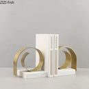 GobekUsa Golden Spiral Bookend Set with Marble Base for Stylish Desk & Library Decor