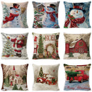 GobekUsa Christmas Snowman & Santa Claus Linen Pillow Cover for Festive Living Room Decor