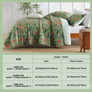 GobekUsa Green Floral Quilt Set 3-Piece Oversized Bedding with Shams
