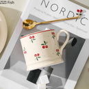 GobekUsa Cherry Pattern Porcelain Coffee Mug - Lovely Tableware Cup for Afternoon Tea