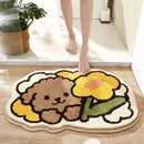 GobekUsa Cartoon Puppy Flocked Bathroom Rug Thicken Super Absorbent Water Bath Rugs
