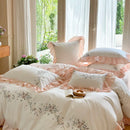 GobekUsa Korean Princess Lace Ruffles Flowers Embroidery Bedding Set with 100% Cotton Quality.