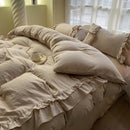 GobekUsa Korean Princess Ruffles Bedding Set - Soft Microfiber, Duvet Cover Pillowcases - All Sizes