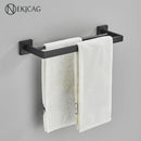 GobekUsa Black Bathroom Set: Towel Holder, Paper Holder, Gold Rod, Robe Hook - Stainless Steel Accessories