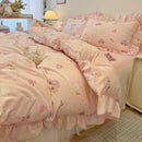 GobekUsa Korean Princess Floral Print Bedding Set in Washed Cotton for Girls