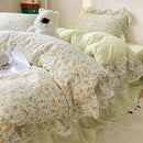 GobekUsa Korean Lace Ruffles Bedding Set with Bed Skirt, Soft Skin-Friendly Material