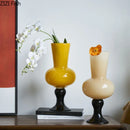 GobekUsa Goblet Glass Vase for Desk Decoration with Artificial Flowers