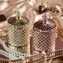 GobekUsa Gilded Glass Storage Jar with Lid for Candy, Jewelry, and Cosmetics