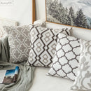 GobekUsa Geometric Embroidered Cushion Cover in Grey Canvas Cotton 45x45cm