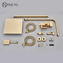 GobekUsa Brushed Gold Shower Faucet Set: Adjustable Height 4-Function Mixer Bathtub Tap
