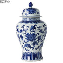 GobekUsa Blue White Porcelain Bird Flower Jar Tea Canister Vase Desk Decor