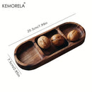 GobekUsa Acacia Wood Oval Three-Compartment Japanese Dip Plate | Breakfast Dip Plate