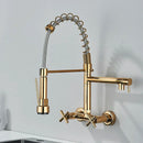 GobekUsa Gold Black Kitchen Faucet Wall Mount Pull Down Tap Dual Swivel Spouts